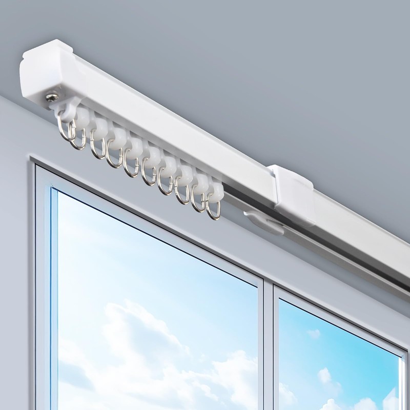 37-211in Retractable Wall or Ceiling Mount Curtain Track System for