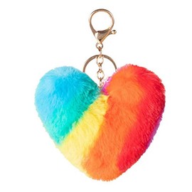 Xsclpomddy Pom Poms Keychains Fluffy Heart Shape Keyring Soft Plush Pendant Key Chain for Car Bag Charm,rainbow