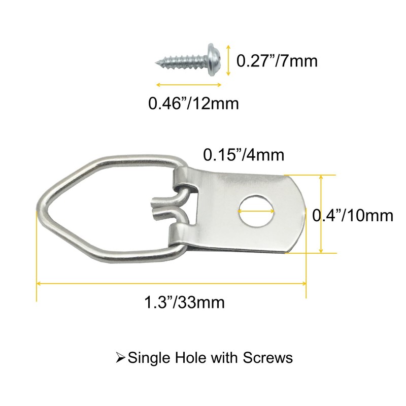 100 Pack Small D-Ring Steel Picture Hangers with Screws Picture