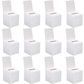 12 Pieces Ballot Box Raffle Box Donation Box for Fundraising, 6 x 6 x 6 Inch Cardboard Box with Slot for Ticket and Removable Header Charity Box for Collecting Business Card Voting Contest (White)