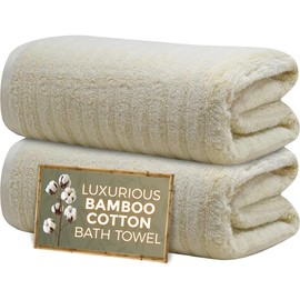 Towelogy Premium Bath Towels for Bathroom Set of 2 (70x120 cm), Super Soft Bamboo Cotton Blend Bathroom Towels (2, Beige)