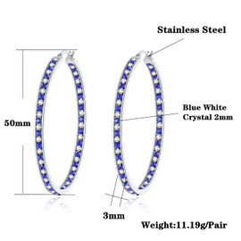 CiNily Mult-colors Crystal Stainless Steel Hoop Earring for Women Hypoallergenic Jewelry for Sensitive Ears Large Big Hoop Earrings 2", Stainless Steel, No Gemstone
