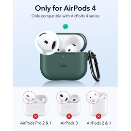 ESR for AirPods 4 Case (HaloLock), Compatible with AirPods 4th Generation Case (2024) (USB-C), Compatible with MagSafe, Full Drop Protection Cover with Carabiner, Magnetic Lid Lock, Green