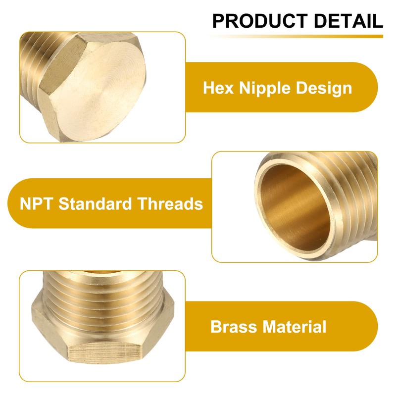 sourcing map 2Pcs Brass Hex Head Plug Compression Cap Fitting
