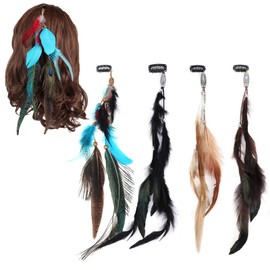 Feather Hair Clips Boho Hair Extensions Gypsy Headpiece Carnival Party Indian Peacock Hair Accessories for Lady Women Girl 4 PCS