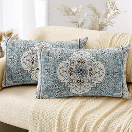 SZXYCZL Boho Throw Pillow Covers 12X20 Inch Set of 2,Bohemia Carpet Pattern Soft Pillowcases Decorative Sofa Living Room Bed Outdoor Pillow Case for Cushion Cover-Light Blue