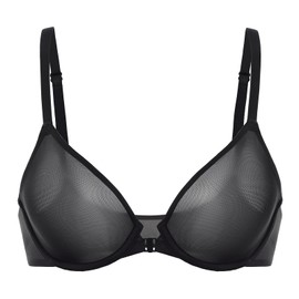 INLYRIC Women's Mesh Front Closure Bras Unlined Sheer Demi Plunge Supportive Comfortable Seamless Underwire Bra Black - Sheer 40DD