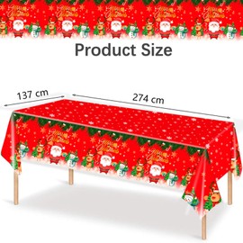 YAAVAAW Christmas Tablecloth for Christmas Party,2pcs 137 * 274cm Large Red Holly Santa Snowman Xmas Table Cover, Plastic Table Cloth for Winter Holiday Christmas Party Supplies Table Decorations