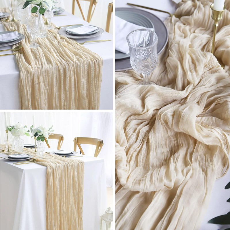 Newthinking 4 Packs Cheesecloth Table Runner, 10ft Cream Cheesecloth Table