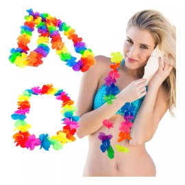 Lecute 12 Collares Hawaianos Neon Luz Negra Fluorescentes Fiesta An