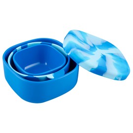 LunchBots Silicone Bowl for Kids, Stackable Nesting Bowl Set of 3 with Lid, Portable Travel Bowls, Dishwasher Safe, 9/18/33 oz (Blue Swirl)