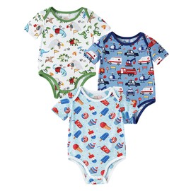 BambooBud 3-pack Short Sleeve Bodysuits for Baby Infant Boys Girls Snap Pajamas Viscose from Bamboo Bodysuit, Type 3, 12-18Months