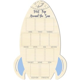 UIBOVA First Trip Around The Sun My First Year Photo Board, Baby Milestone Signs for Boys Girls Nursery Decor, 12 Month Wooden Picture Board for 2x3 Photos, Best Babies Keepsake Gifts-A29