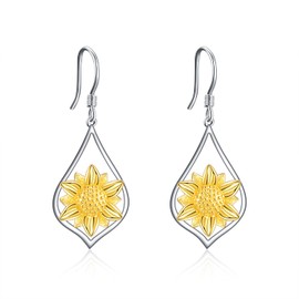 WINNICACA Sunflower Earrings for Women Sterling Silver Dangle Drop Sunflower Earrings Sunshine Flower Jewelry Sunflower Gifts for Women Mom Birthday Anniversary, Sterling Silver, No Gemstone