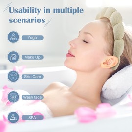 Ztomine Spa Terry Cloth Headband Combo Pack - 2 Puffy Makeup Facial Headbands for Face Washing and Masks (Beige + Blue)