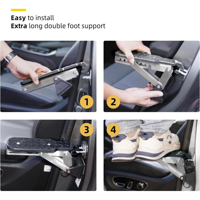 QIOON Car Door Step, Foldable Door Hook Step Pedal for