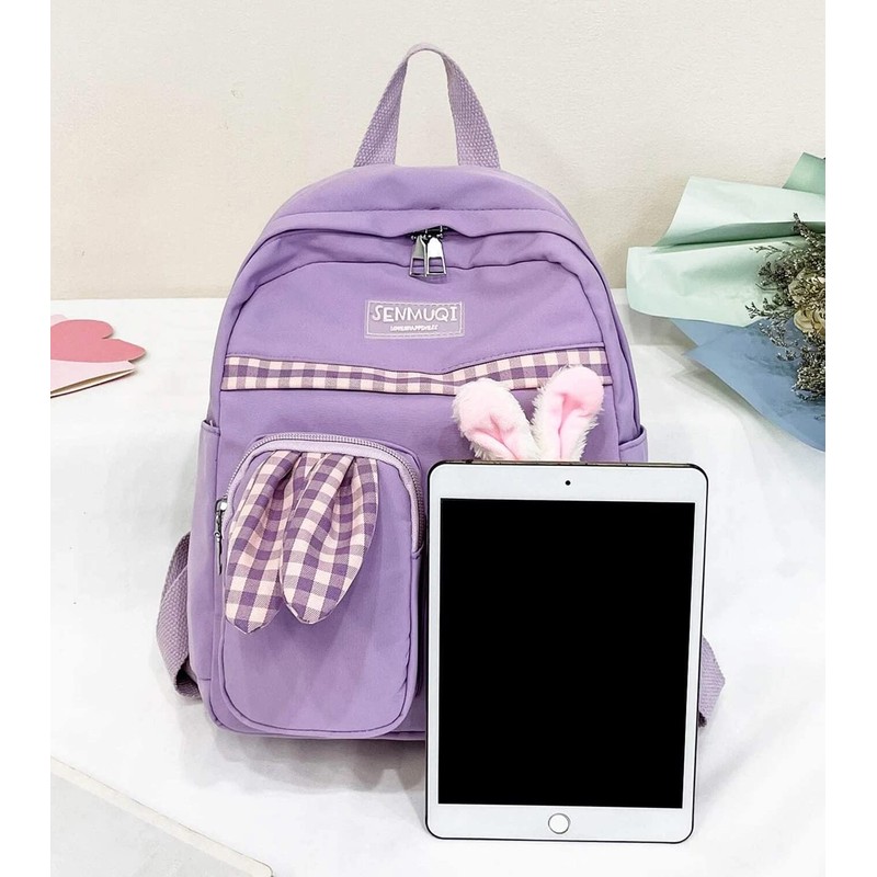 J.B.things Girls' Backpack, Kids Rucksack, Check, Rabbit Plush (Purple), purple