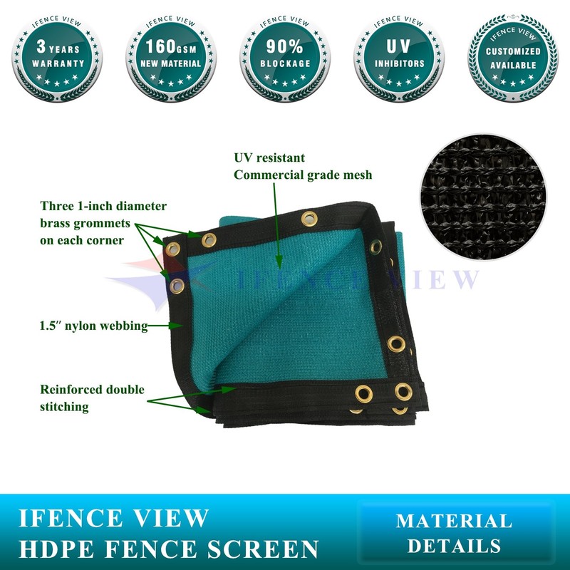 Ifenceview 5'x1' to 5'x100' Turquoise Green Shade Cloth Fabric Fence