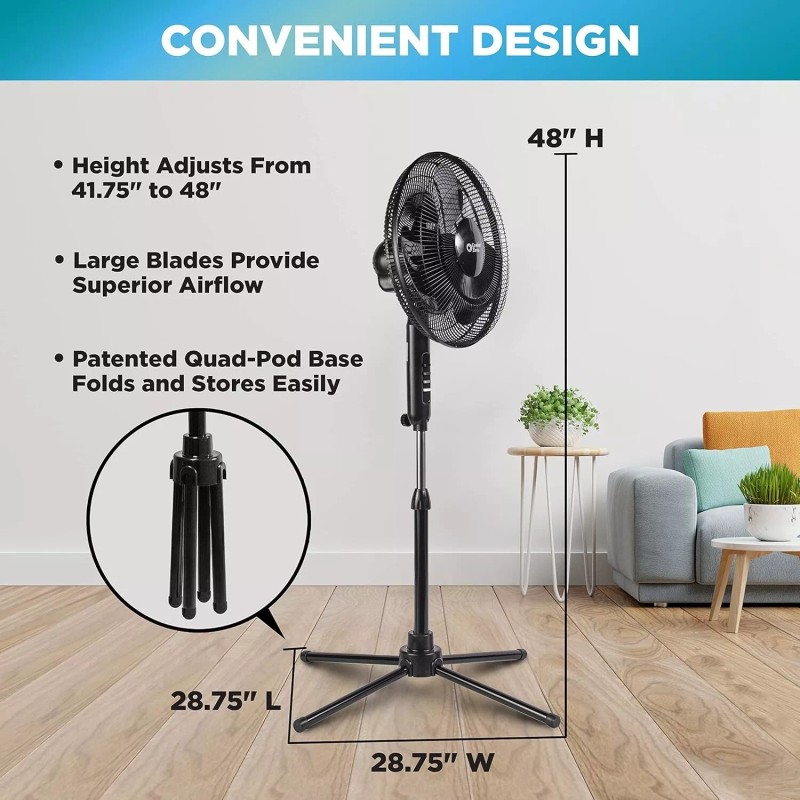 Comfort Zone oscillating pedestal fan 16 Inch 3 speed Adjustable