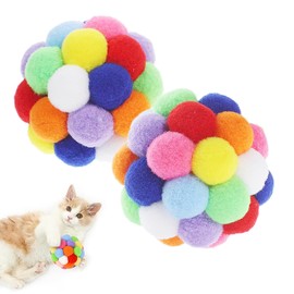 Thxutm 4PCS Cat Toy Balls, 1,75'' Soft Pom Pom Balls for Kittens, Colorful Soft Fuzzy Ball for Cats, Interactive Playing Chewing Toys for Indoor Cats and Kittens, Cute Kitty.