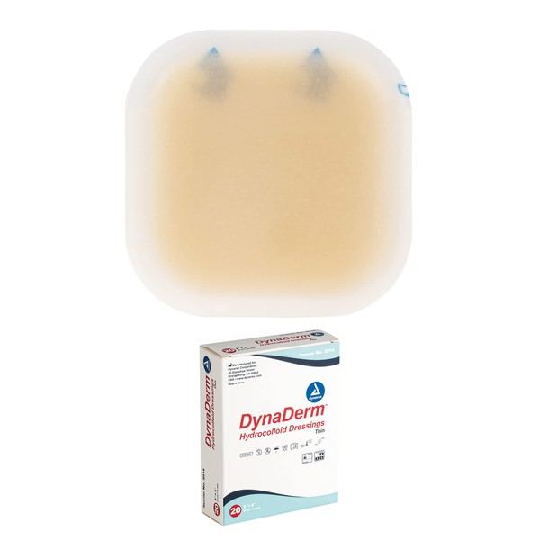 Dynarex DynaDerm Hydrocolloid Dressings, Sterile Moist Bandages Used for All Kinds of Wounds, 2" x 2," Thin & Latex-Free, Ships in Peel-Down Patches, 1 Box of 20 DynaDerm Hydrocolloid Dressings