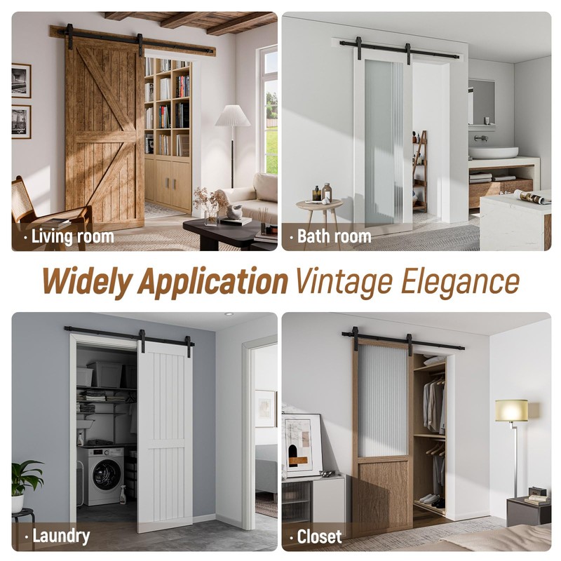 CCJH 4FT Single Sliding Barn Door Hardware Kit Black Basic