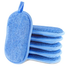 Amaxiu 6 Pack Multipurpose Dish Scrubber Sponges, Non Scratch Sponge Microfiber Side for Dish Rough Side for Non Stick Cookware Reusable Sponge Scrub Sponge Dishcloth for Sink Pan Pot Countertop(Blue)