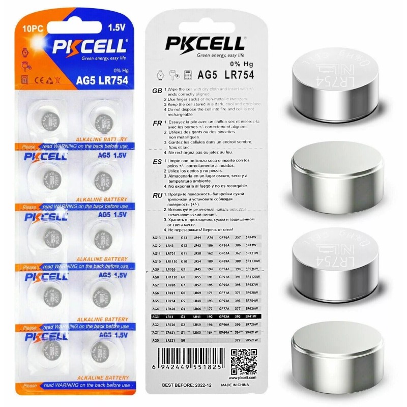 PKCELL 10X LR754 AG5 SR754 G5 SR48 393 193 309