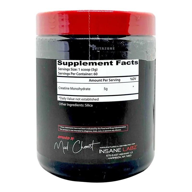 Creatina Monohidratada Insane Labz 300g 60 Servs Sin Sabor