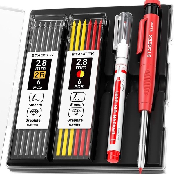 STAGEEK Carpenter Pencils Set with Case, 3PCS Mechanical Carpenter Pencils