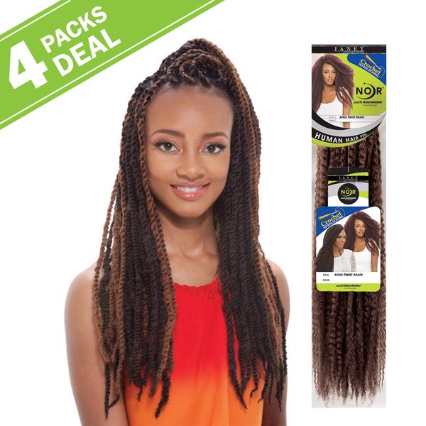 Janet Collection Synthetic Hair Braids Noir Afro Twist Braid (Marley Braid) (4-Pack, 1B)