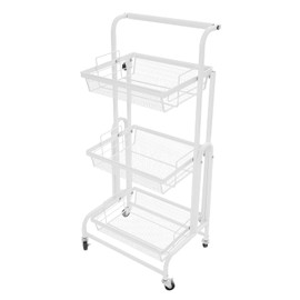 Giciashop 3 Tier Rolling Utility Cart, Multi-Functional Metal Rolling Utility Cart w/Lockable Wheels, Adjustable Tilt Angle, Storage Cart for Living Rooms, Kitchens, Bathrooms (White)