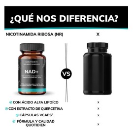 Nad+ | Nr Nicotinamida Ribosa Con Trans - Resveratrol 99%, Ácido Alfa Lipoíco, Extracto De Quercetina, Fosfato Dibásico De Calcio | 30 Cápsulas