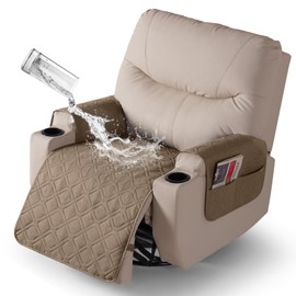 VANSOFY Recliner Chair Covers 100% Waterproof Seat Cover with Arm Reclining Cover Non-Slip Recliner Chair Covers Furniture Protector Washable Slipcover with Pocket for Pets, Dogs(Light Brown，25")
