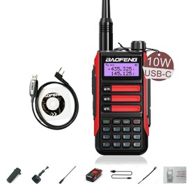 BAOFENG UV-16R Walkie Talkie USB-C 10W with Programming Cable Waterproof Two Way Radio Long Range Dual Band Professional Handheld Radio Type-c Red
