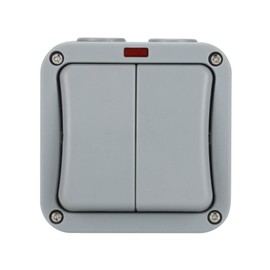 Weatherproof Switch Light Switch IP65 Outdoor Double Switch Dustproof Switch Outdoor Grey Dust Socket Box for Outdoor Garden Bathroom Workshop Balcony 2 Gang