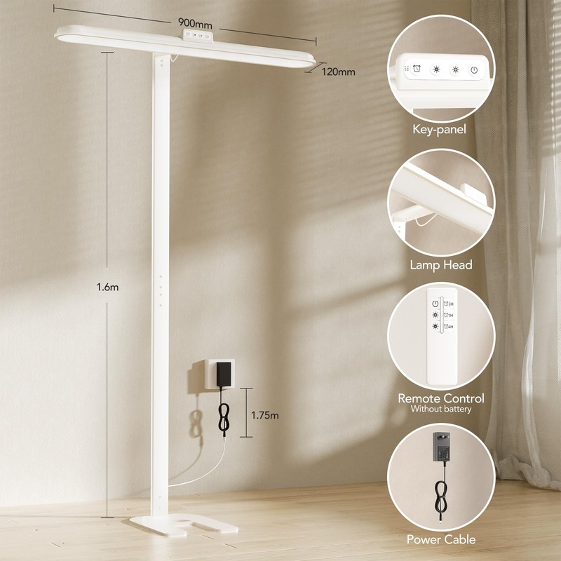 XEBKOR Eye-Caring LED Floor Lamp,63'' Dimmable Timing Standing Light with