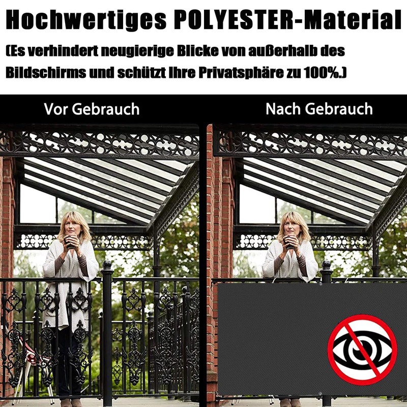 Balcony Privacy Screen, No Drilling, Grey Balcony Border, Privacy Screen,