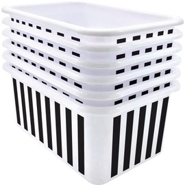 Teacher Created Resources Black and White Stripes Small Plastic Storage Bin 6-Pack (TCR2088586)
