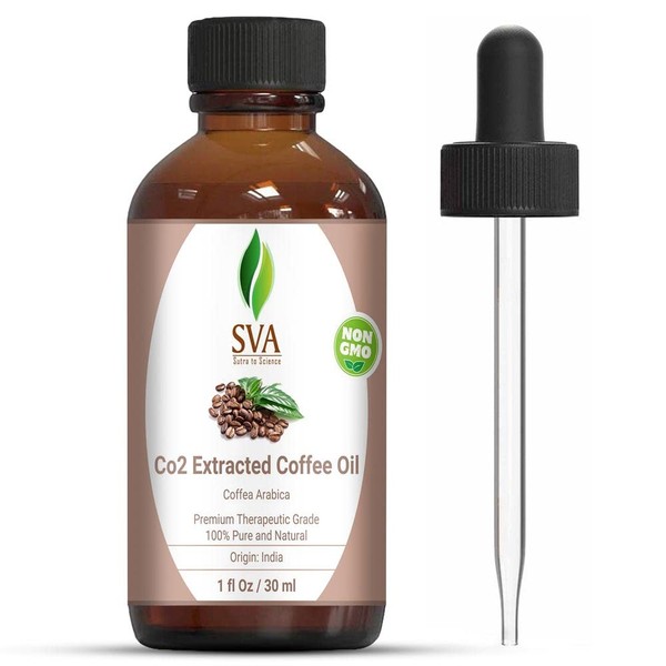 SVA Organics Coffee Oil CO2 Extracted 30ML (1 OZ) 100% Pure & Natural Undiluted Premium Therapeutic Grade Oil for Aromatherapy, Hair Growth, Skin Nourishment and More