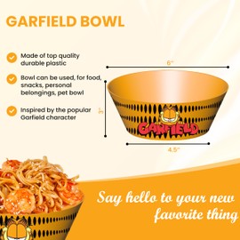 Surreal Entertainment Garfield Bowl | Garfield Collectible | Funny Cat Bowl | Garfield Memorabilia | Garfield Gifts Party Supplies | Multi-Purpose Snack Bowl | Orange | 6" Wide