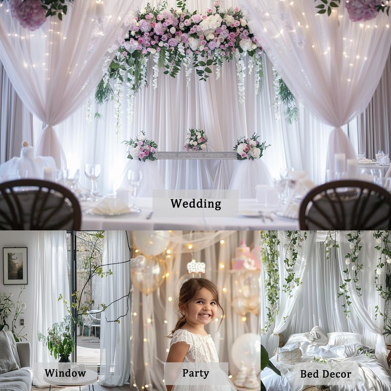 TOAOFY 5x10ft White Backdrop Curtains White Tulle Wrinkle Free Background