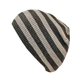 Luxury Divas Black & Grey Striped Slouchy Knit Beanie Cap Hat