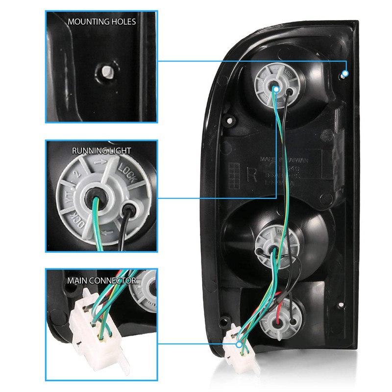 AmeriLite for 1995-2000 Toyota Tacoma Black Smoke Replacement Tail Lights