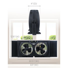 BLACK+DECKER 9" Dual Window Fan with 2 Speed Settings, Twin Fan Heads with Mechanical Dial Control, Removable Legs, For Sliding Windows up to 33” W with Accordion Expanders, BFW9MB, Black