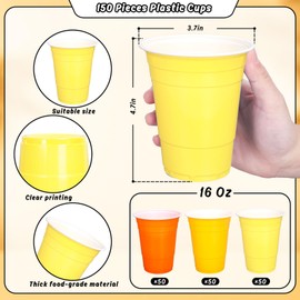 FYSUIMU 150Pcs Orange Yellow Plastic Cups 16Oz 3 Autumn Colors Disposable Drinking Cup Stackable Party Cups for Fall Thanksgiving Party Supplies