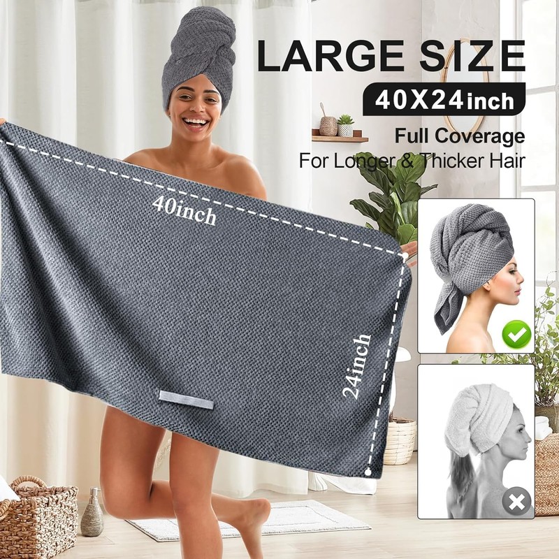 Eyeleaf Microfiber Hair Drying Towels, 100 x 60cm, 2 Pack,