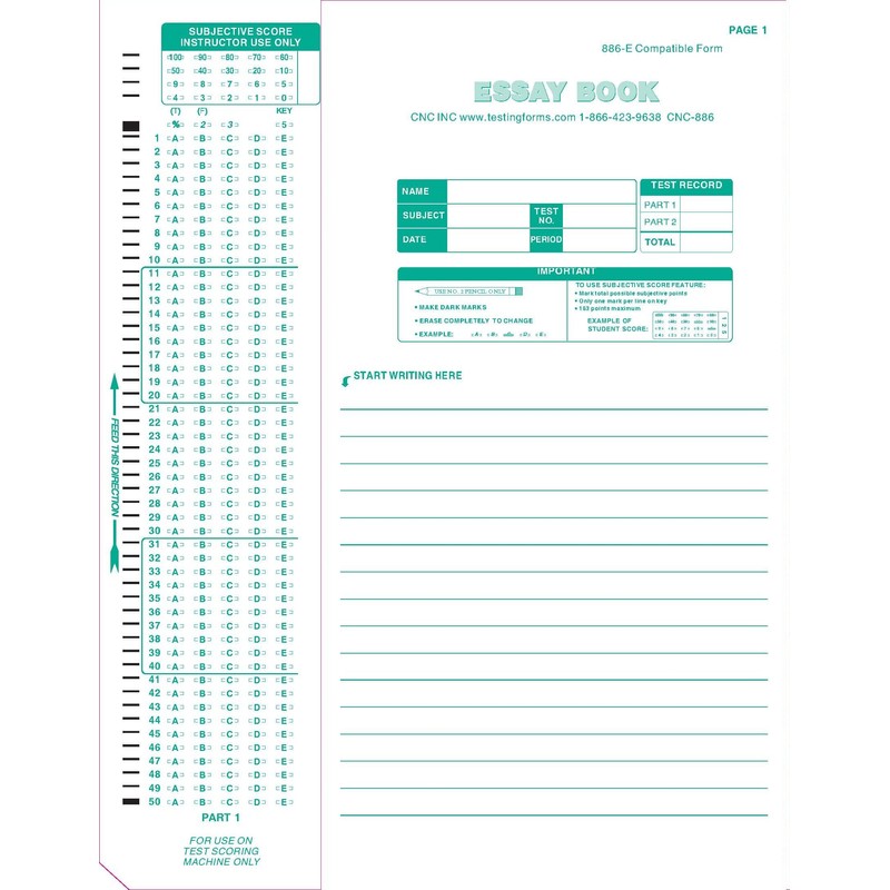 TEST-886E 886-E 100 Question Compatible Testing Forms (50 Sheet Pack)
