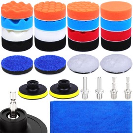 IROKCAKPT Polisher Buff 3.1 inches (80 mm) 27 Piece Set, Sponge Buffing for Electric Polisher, Ultra Fine Grain Soft Urethane Sponge Buffing Magic Tape Curved Polishing Adapter