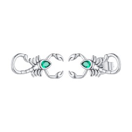 Punk Scorpion Stud Earrings 925 Sterling Silver for Women Men Green Crystal CZ Cool Insect Climber Earrings Cartilage Studs Piercing Gothic Jewelry Hypoallergenic